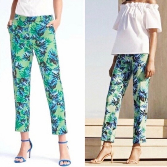 Banana Republic Green Avery Pant Size 4 Fun Print - Picture 1 of 10